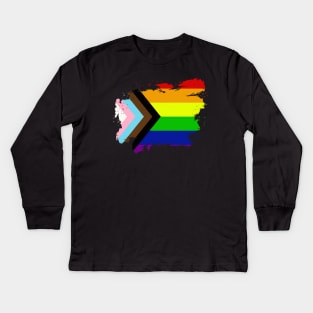 Progress Pride Rainbow Flag For Inclusivity Kids Long Sleeve T-Shirt